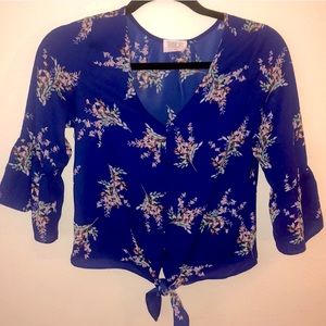 Sienna Sky Tie Crop Top Satin Button Up